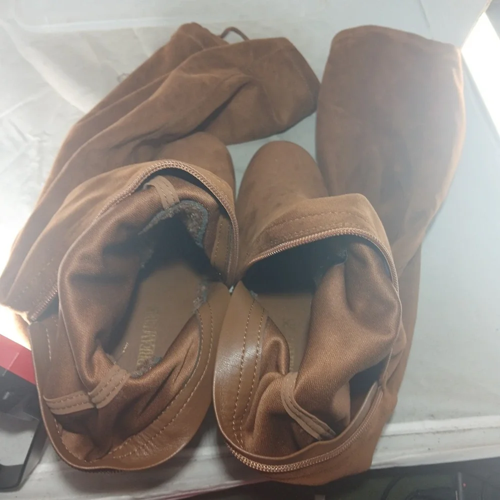 Dream Pairs Over The Knee Boots 9 Tan Brown Faux‎ Suede Block Heel Boho Chic